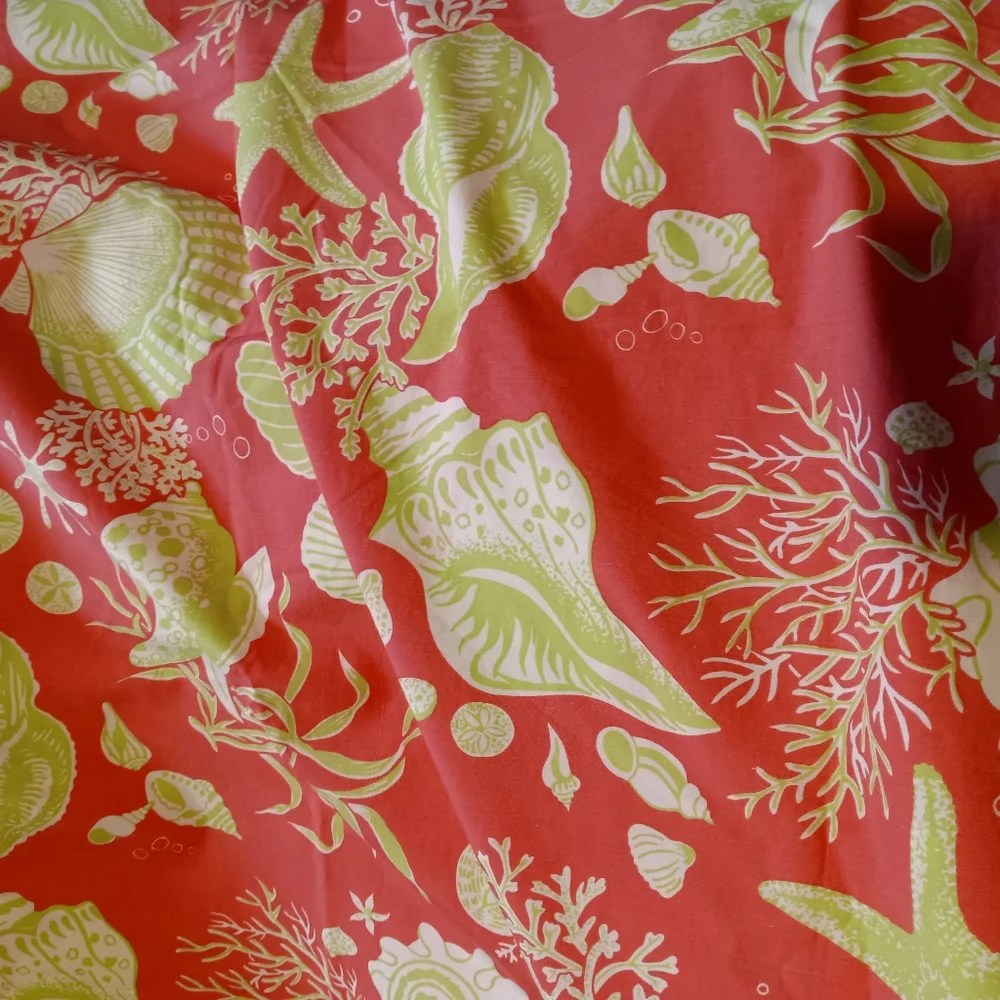 Coral Pink & Green Shell Print Twin Duvet Cover